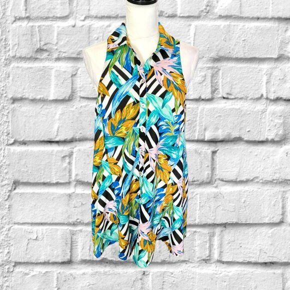 Show Me Your MuMu Dresses & Skirts - Show Me Your MuMu Tropical Blues and Gold Sleeveless Casual Dress in Med…